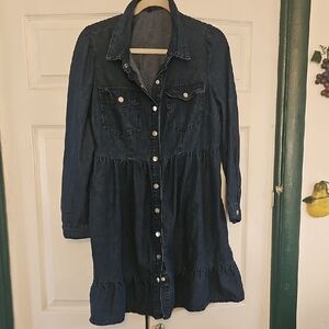 Dark Blue Denim Button-Up Shirt Dress